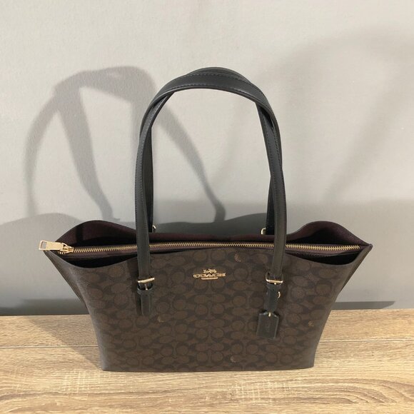 Coach Mollie Signature Coated Canvas Leather Brown/Black Shoulder Tote MSRP $428 - Picture 8 of 15